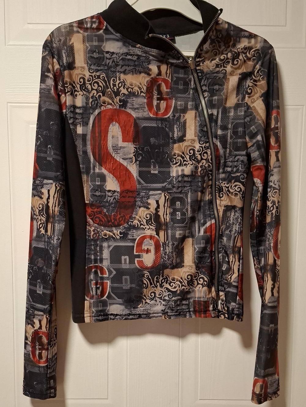 Women's Graphic Bomber Jacket in Black & Red Accent